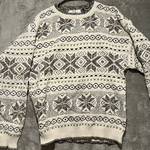 Other - Men's Cream and Black Patterned Fair Isle Sweater